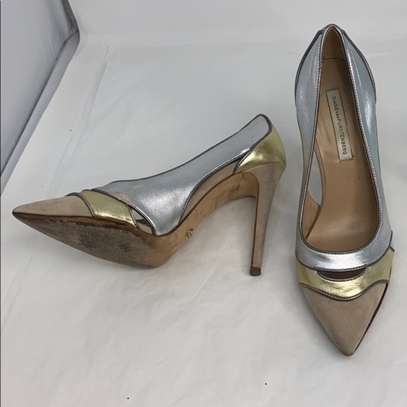 DVF Sz 8 Diane von Furstenberg Gold Silver Leather Pumps - Picture 4 of 10